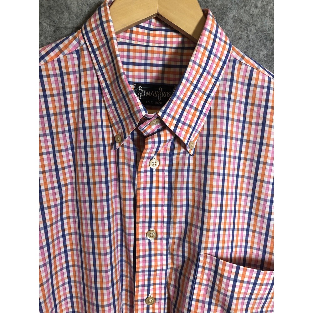 Gitman Bros. Shirt Large Blue Check Cotton Button Down Career Casual Classic
